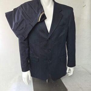 Paulo Solari Suit Men 42R 33x29 Navy Blue Wool Silk Athletic Fit 3-Button Cuffed
